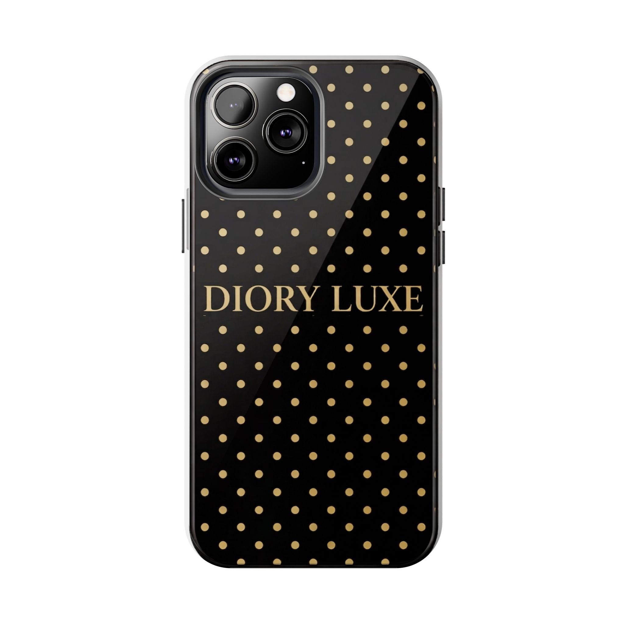 DIORY LUXE Polka Dot Tough Phone Case — Black & Gold Protective iPhone Cover