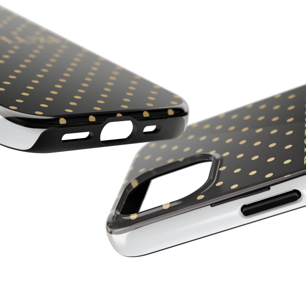DIORY LUXE Polka Dot Tough Phone Case — Black & Gold Protective iPhone Cover