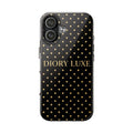 DIORY LUXE Polka Dot Tough Phone Case — Black & Gold Protective iPhone Cover