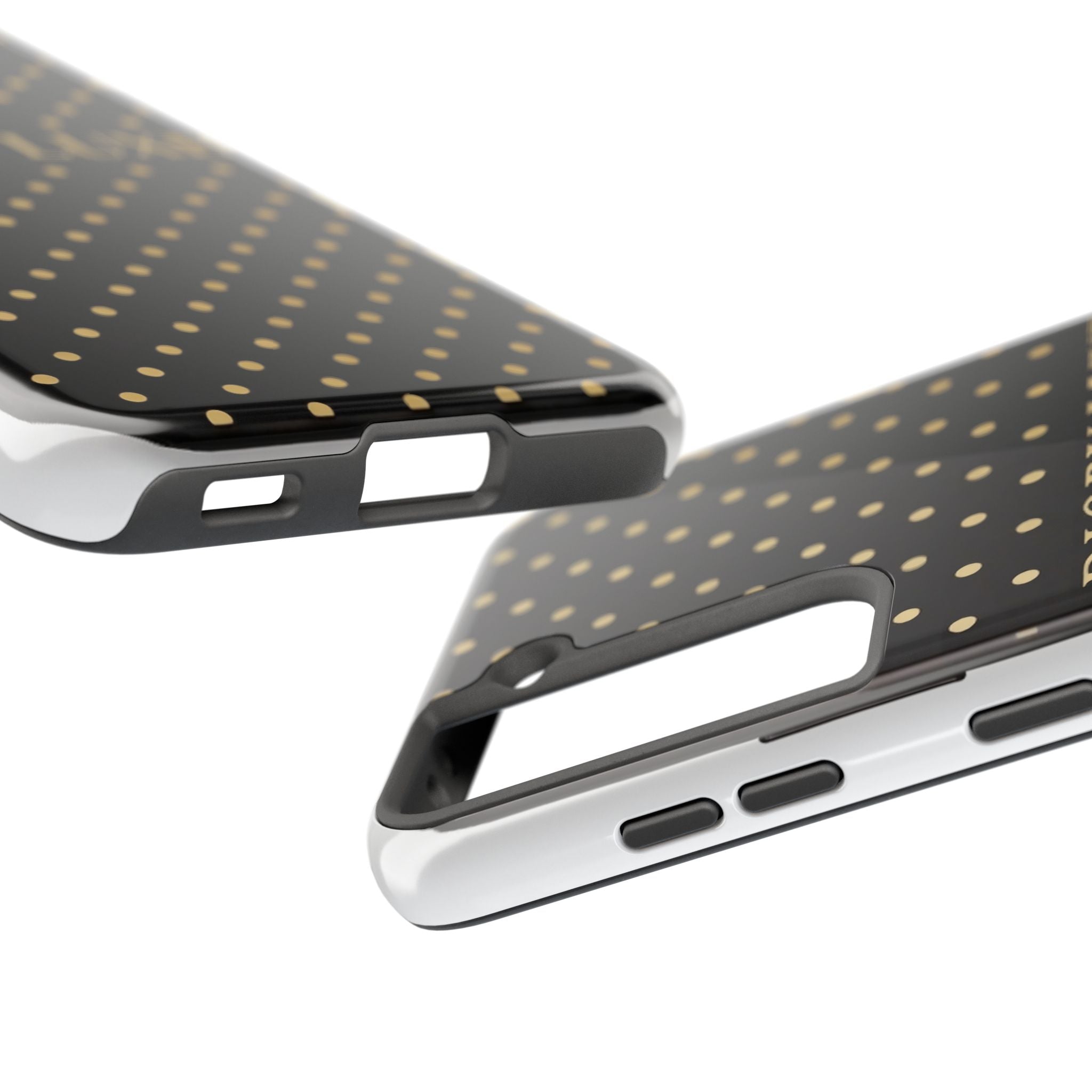 DIORY LUXE Polka Dot Tough Phone Case — Black & Gold Protective iPhone Cover