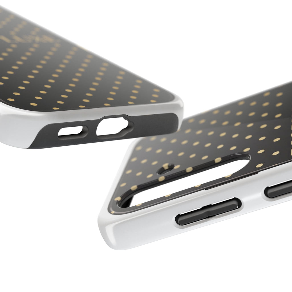 DIORY LUXE Polka Dot Tough Phone Case — Black & Gold Protective iPhone Cover