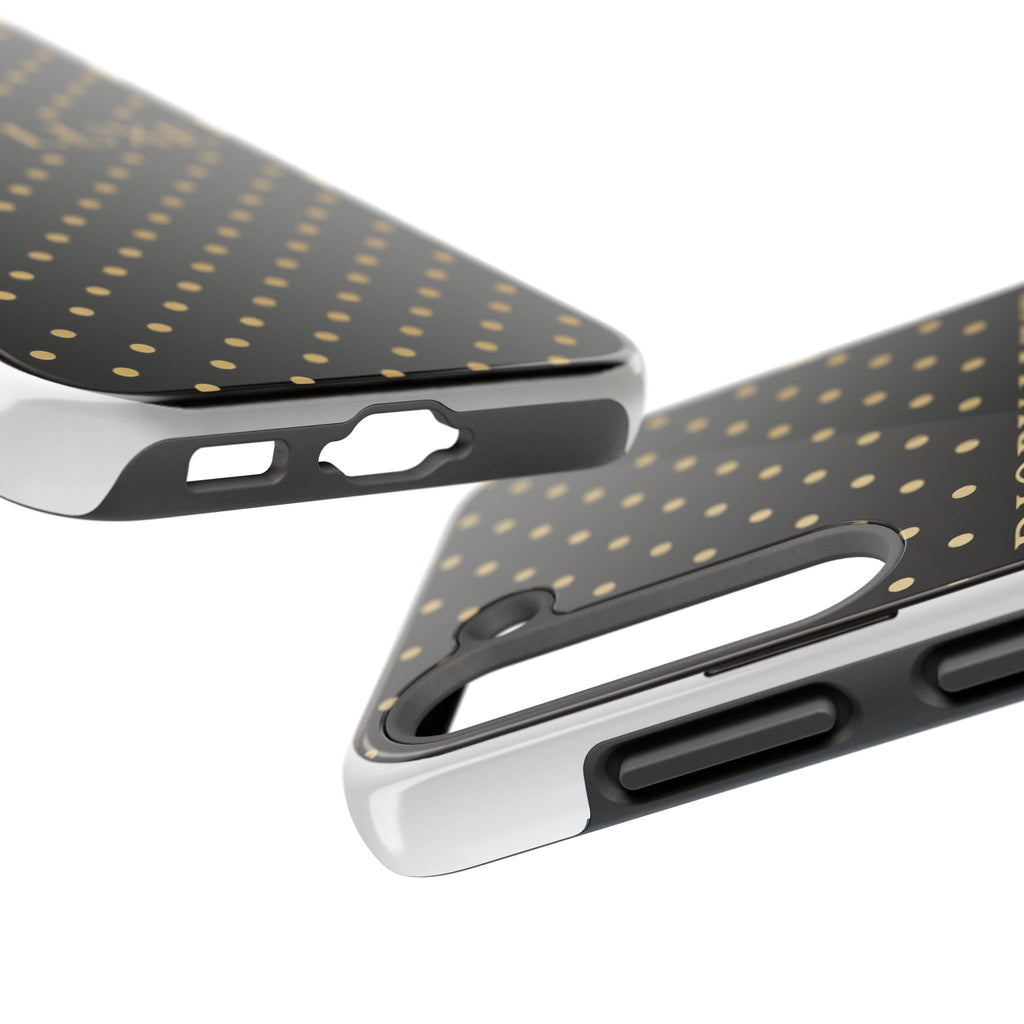DIORY LUXE Polka Dot Tough Phone Case — Black & Gold Protective iPhone Cover