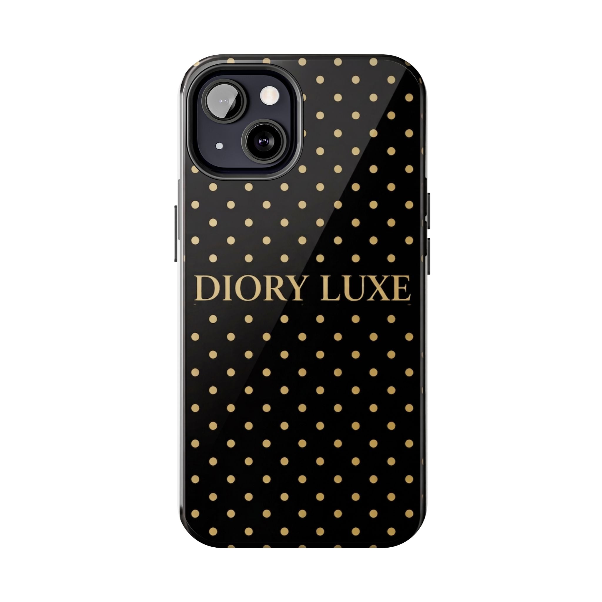 DIORY LUXE Polka Dot Tough Phone Case — Black & Gold Protective iPhone Cover