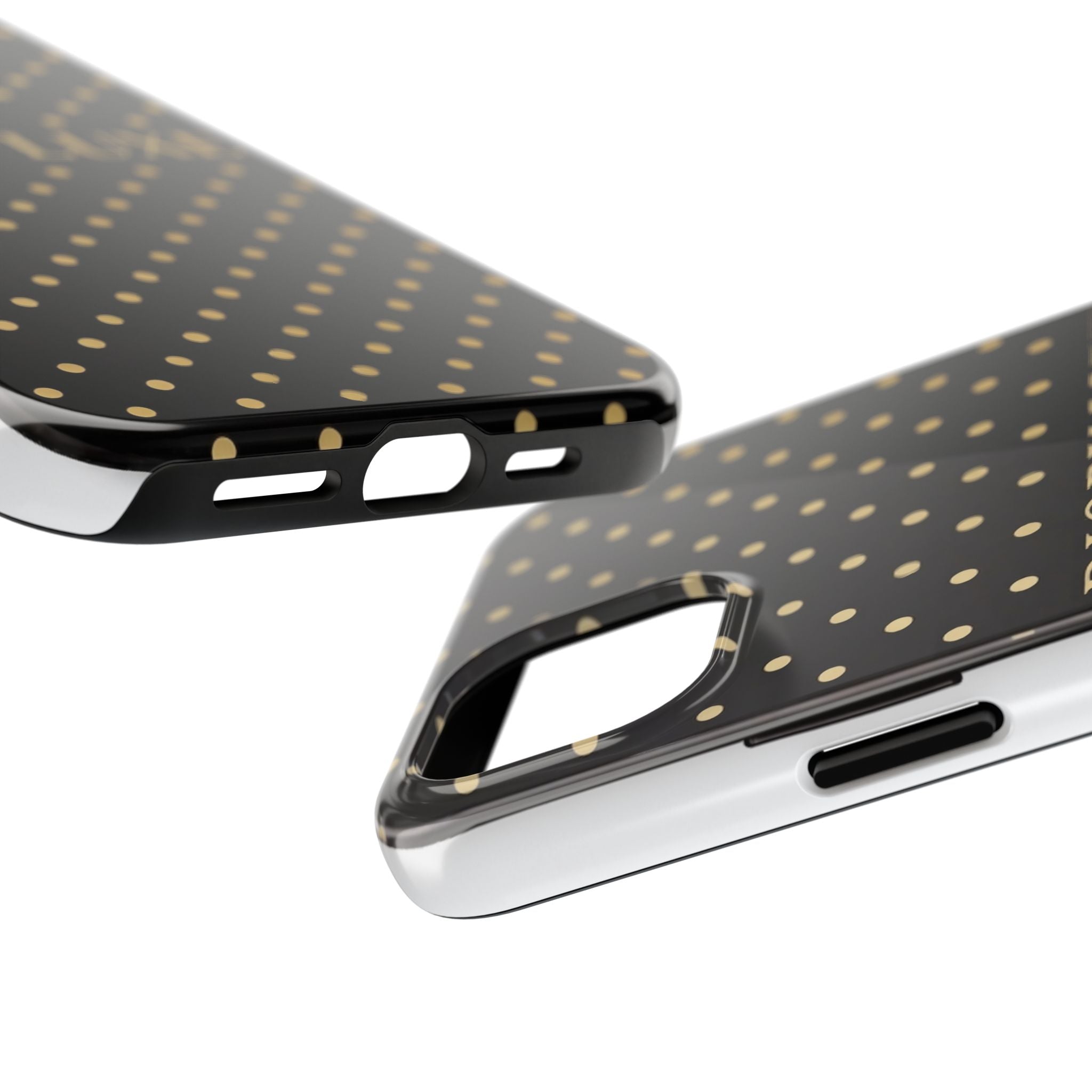 DIORY LUXE Polka Dot Tough Phone Case — Black & Gold Protective iPhone Cover