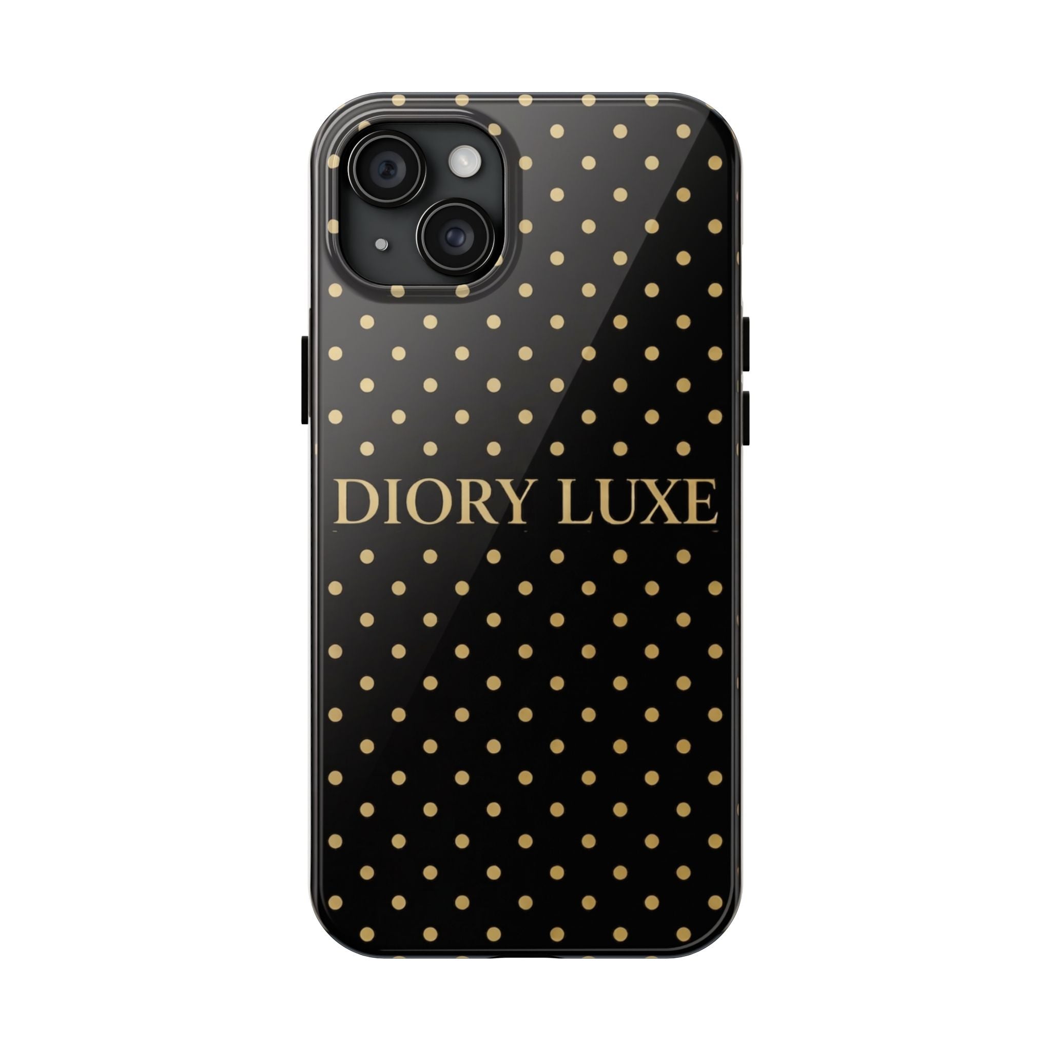 DIORY LUXE Polka Dot Tough Phone Case — Black & Gold Protective iPhone Cover