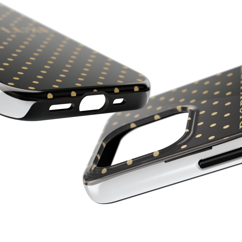 DIORY LUXE Polka Dot Tough Phone Case — Black & Gold Protective iPhone Cover