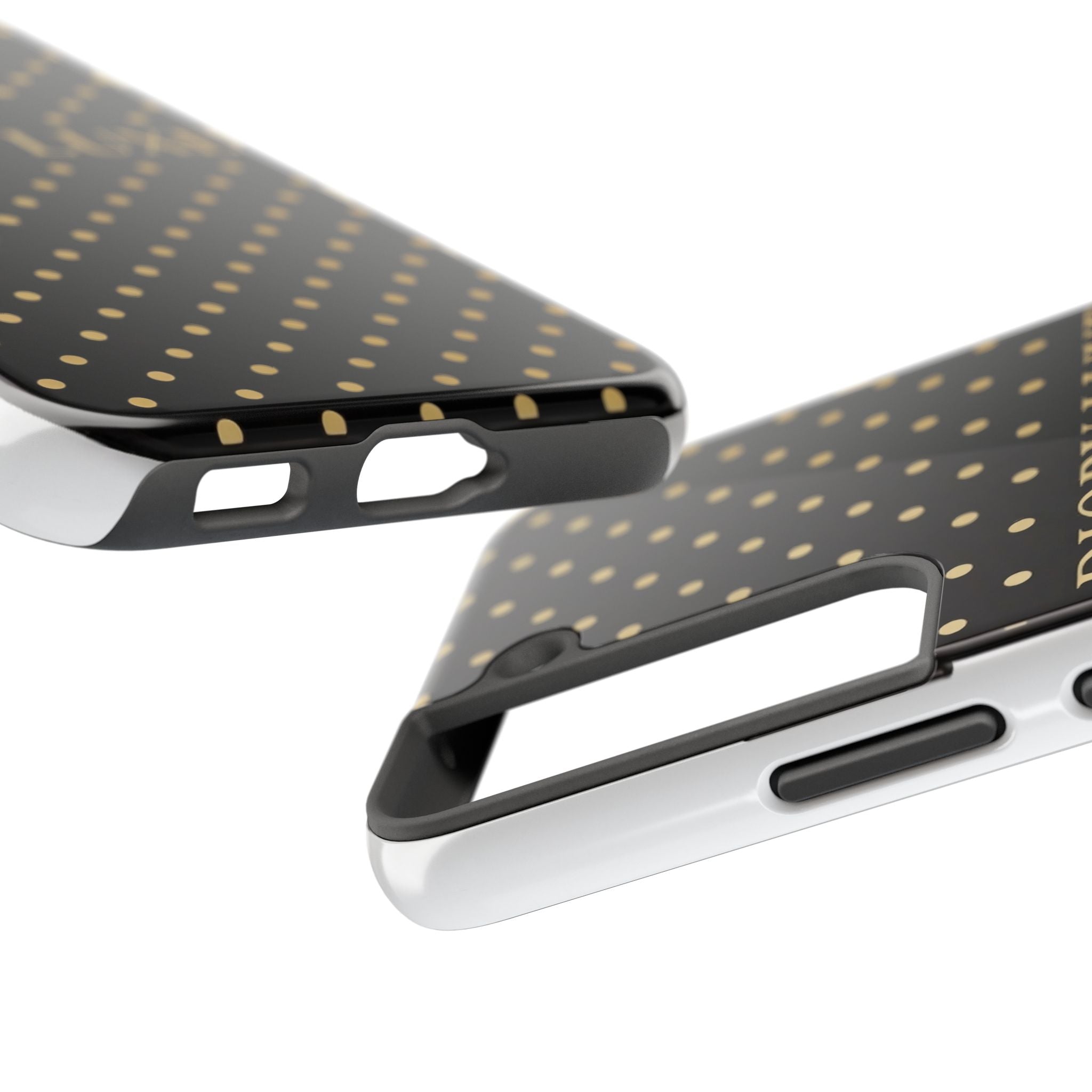 DIORY LUXE Polka Dot Tough Phone Case — Black & Gold Protective iPhone Cover